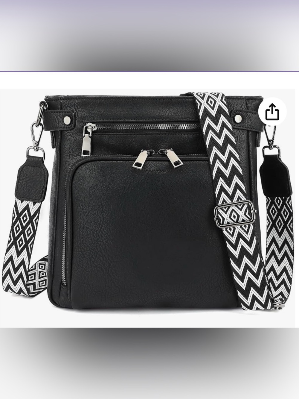 Tantomi Black Crossbody Bag with Patterned Strap.  11x11” NWT
